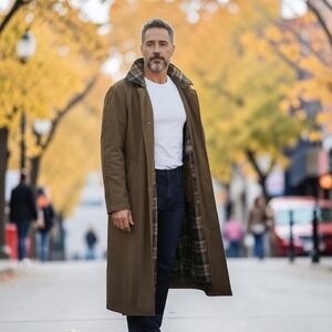 Rainforest Men’s Trench Coat Wool Lining Removable Collar Long Coat